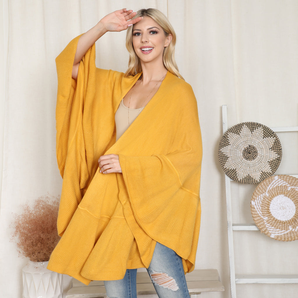 KNIT RUFFLED SOLID COLOR KIMONO