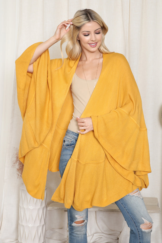 KNIT RUFFLED SOLID COLOR KIMONO