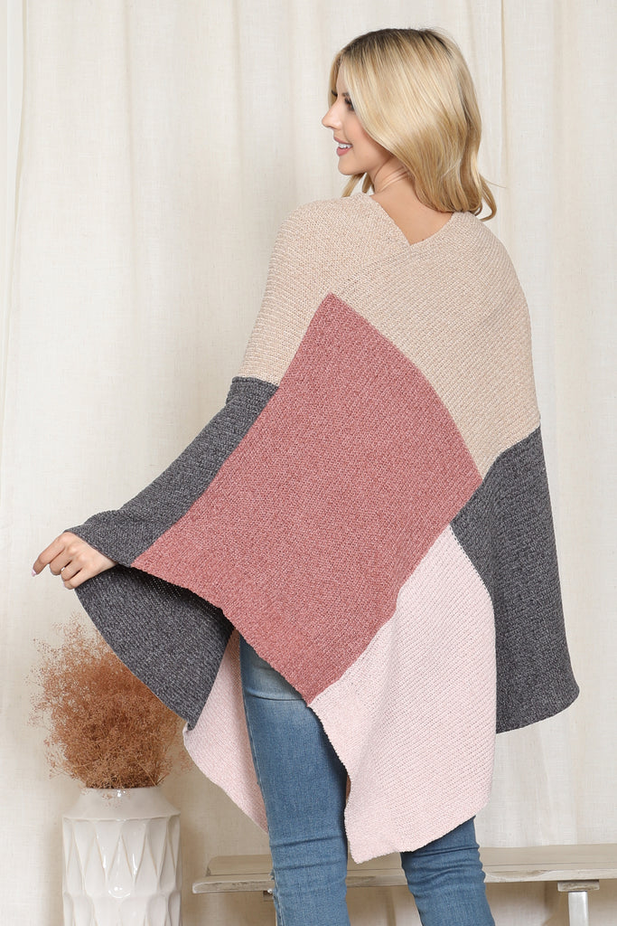 KNITTED GEOMETRIC SQUARE MULTI COLOR PONCHO