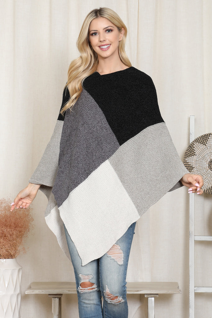 KNITTED GEOMETRIC SQUARE MULTI COLOR PONCHO