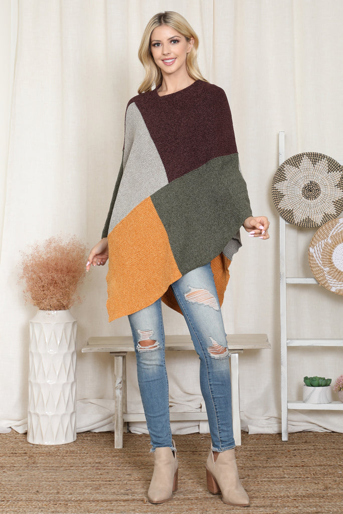 KNITTED GEOMETRIC SQUARE MULTI COLOR PONCHO