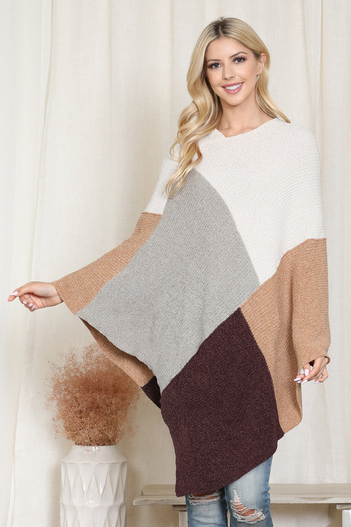 KNITTED GEOMETRIC SQUARE MULTI COLOR PONCHO