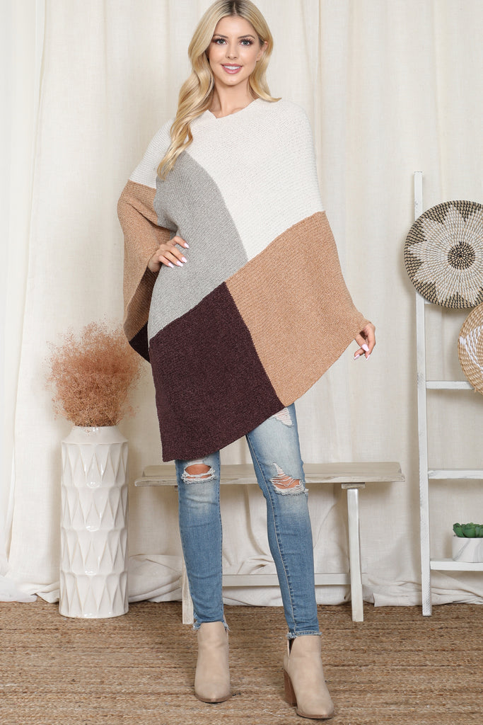 KNITTED GEOMETRIC SQUARE MULTI COLOR PONCHO