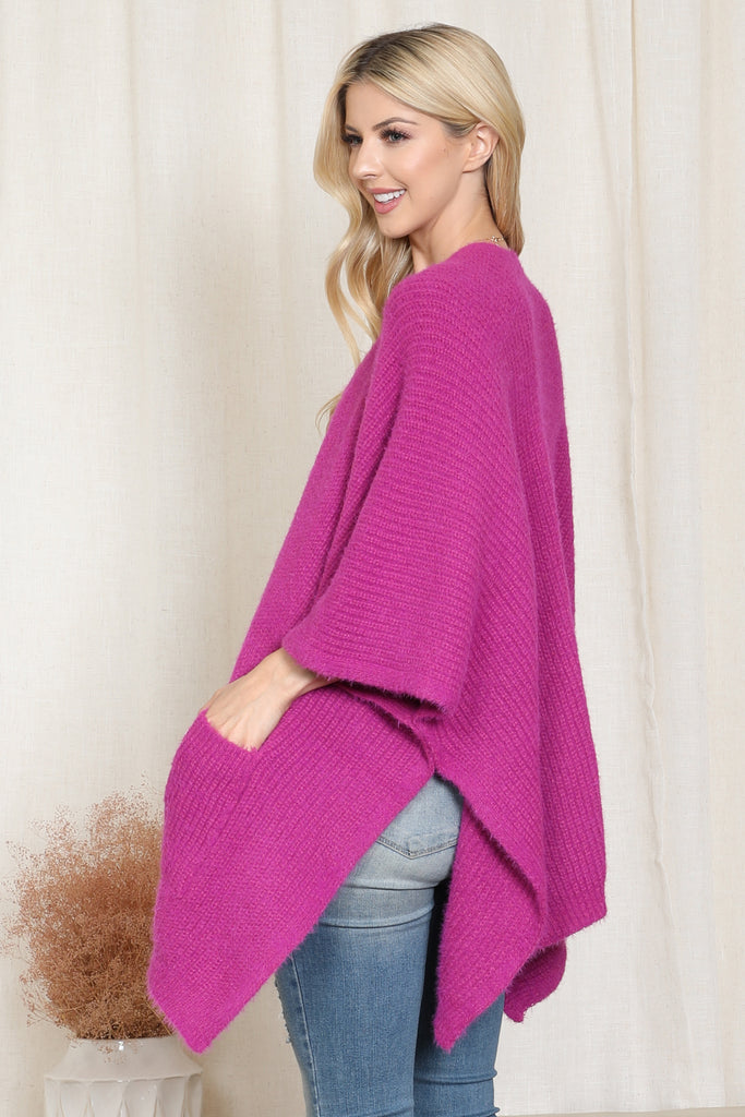 KNITTED SOLID COLOR WITH POCKET KIMONO