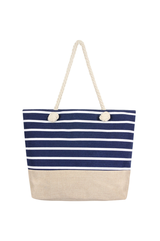 NAVYTHICK WHITE HORIZONTAL STRIPE TOTE BAG