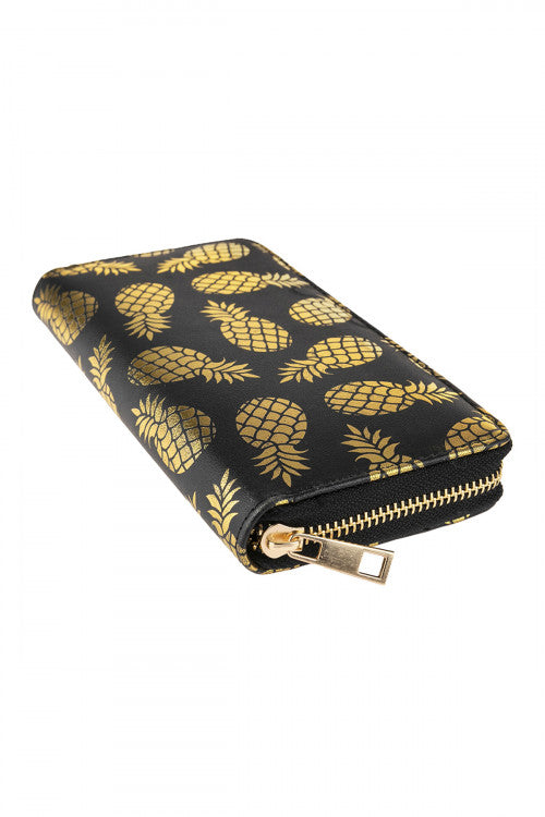 GOLD PINEAPPLE PRINT ZIPPER WALLET