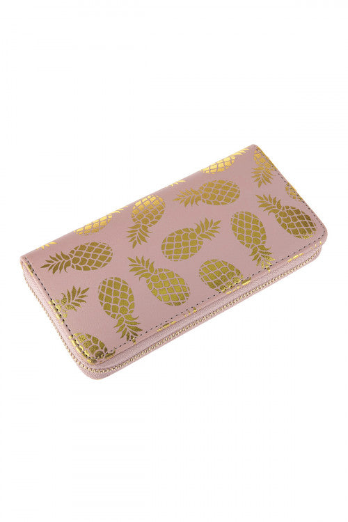 GOLD PINEAPPLE PRINT ZIPPER WALLET