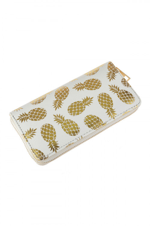 GOLD PINEAPPLE PRINT ZIPPER WALLET