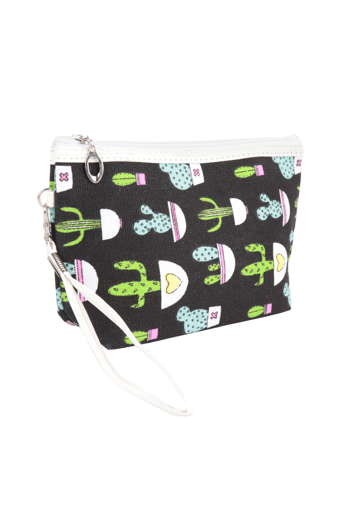 CACTUS PRINT COSMETIC POUCH BAG W/ WRISTLET