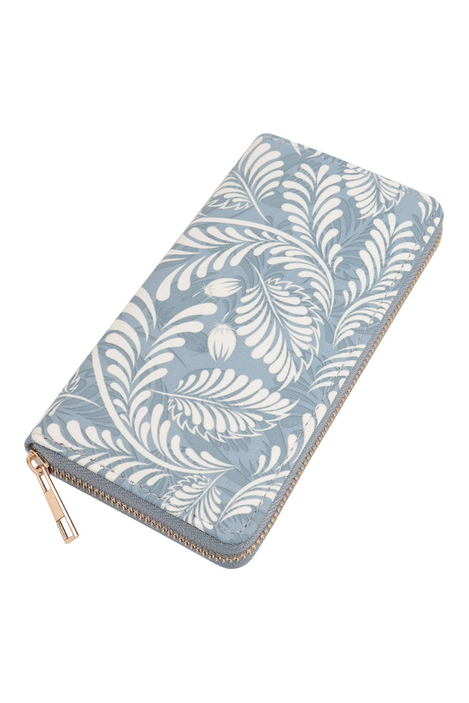 TROPICAL LEAF PRINT LEATHER ZIPPER WALLET