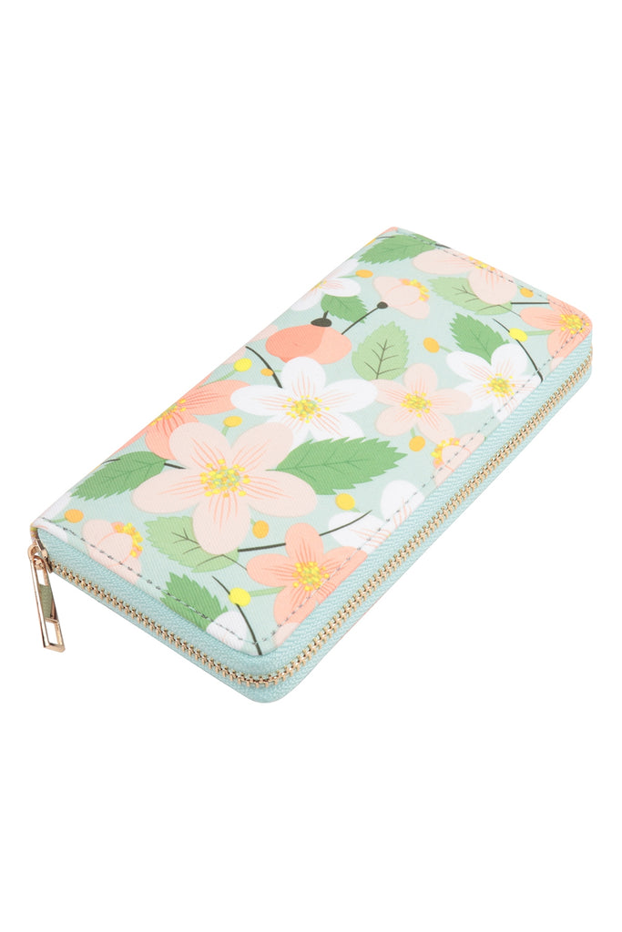 FLOWER PRINT LEATHER ZIPPER WALLET