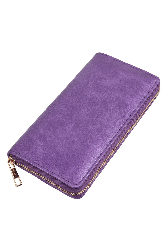 SOLID COLOR LEATHER ZIPPER WALLET