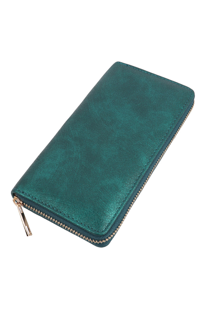 SOLID COLOR LEATHER ZIPPER WALLET