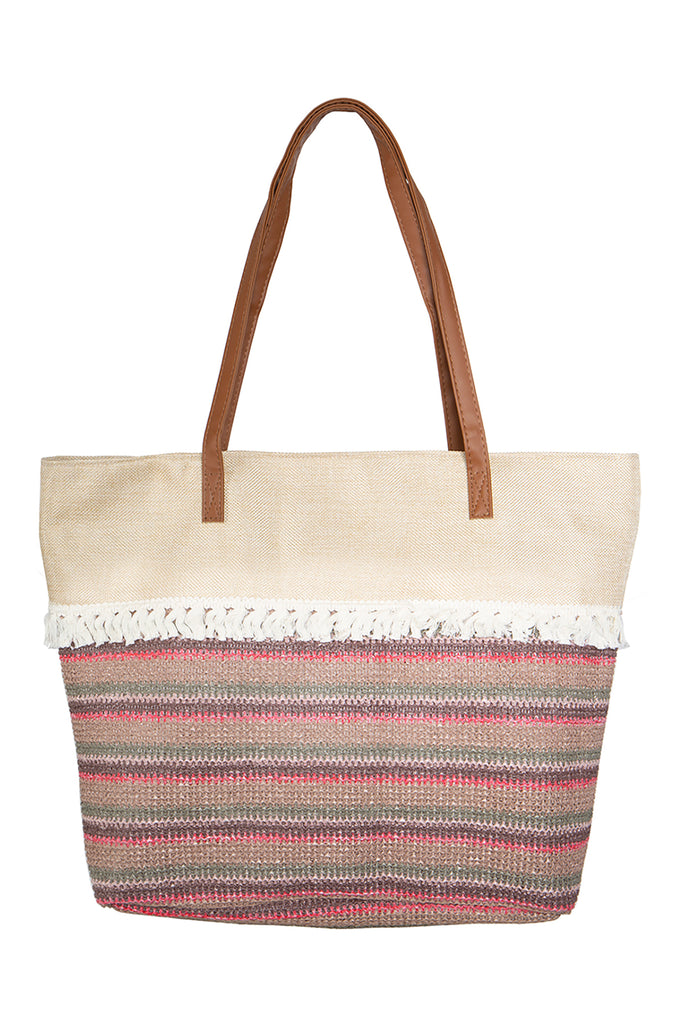 STRIPED KNIT PATTERN TOTE BAG