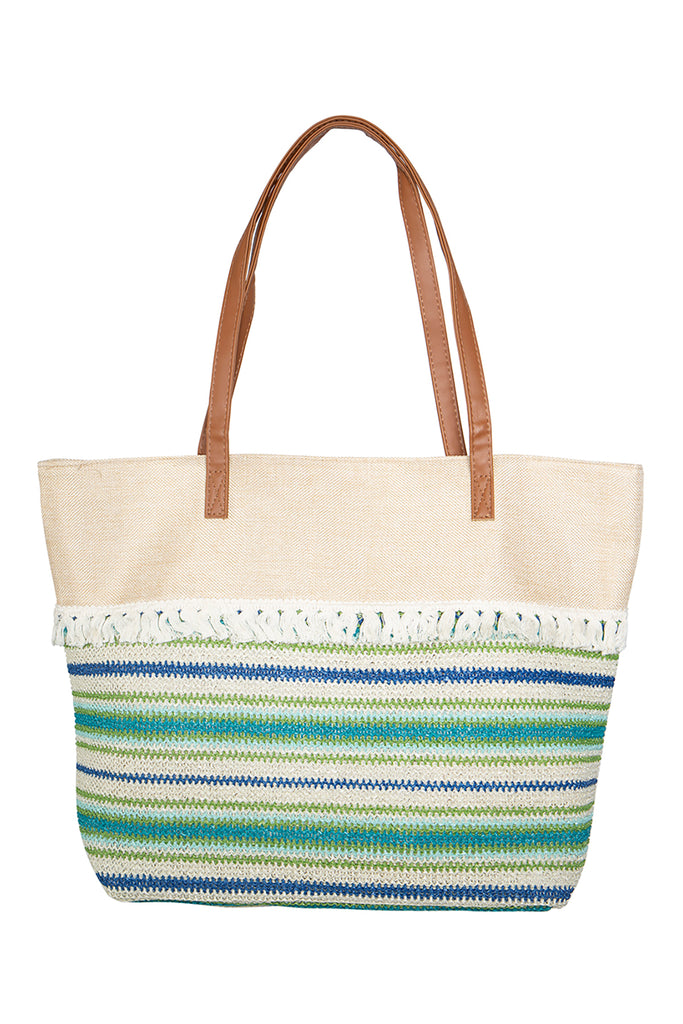 STRIPED KNIT PATTERN TOTE BAG