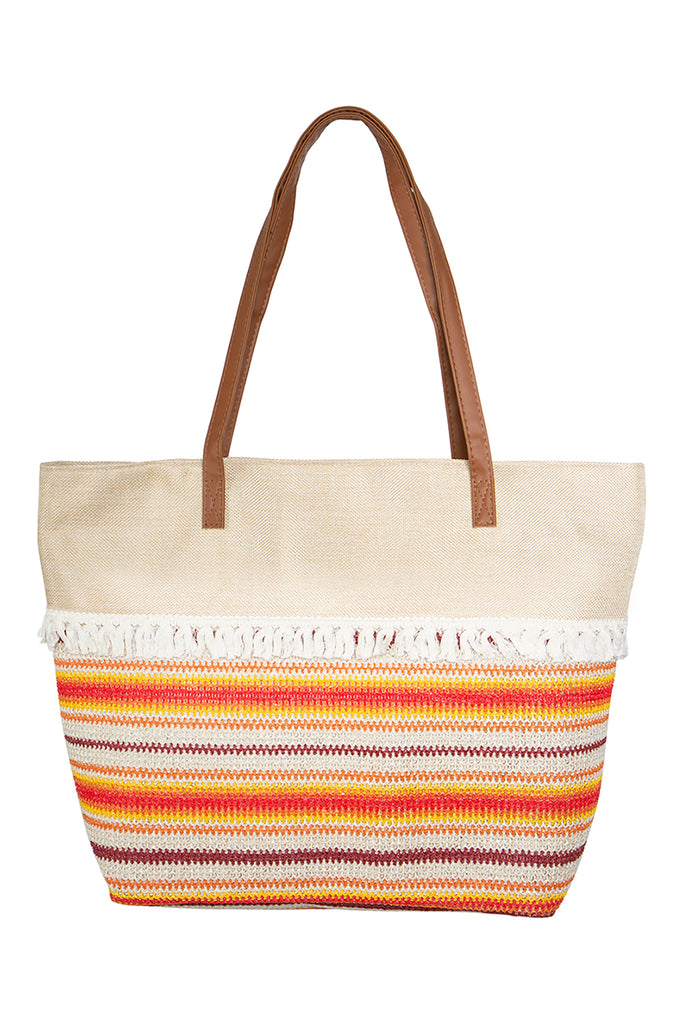 STRIPED KNIT PATTERN TOTE BAG