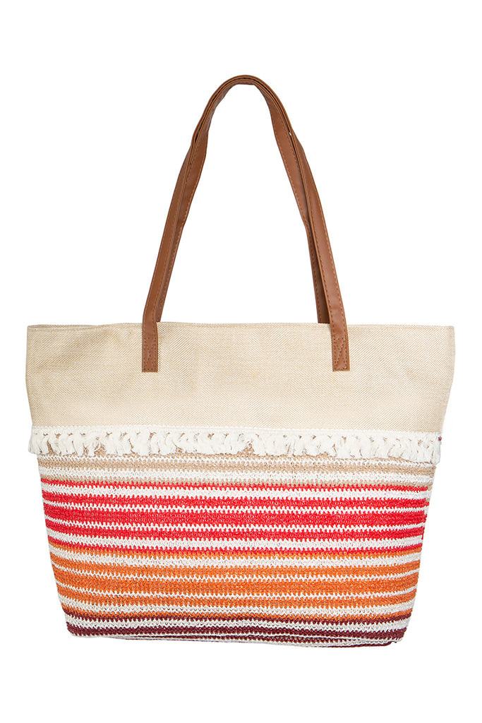 STRIPED KNIT PATTERN TOTE BAG