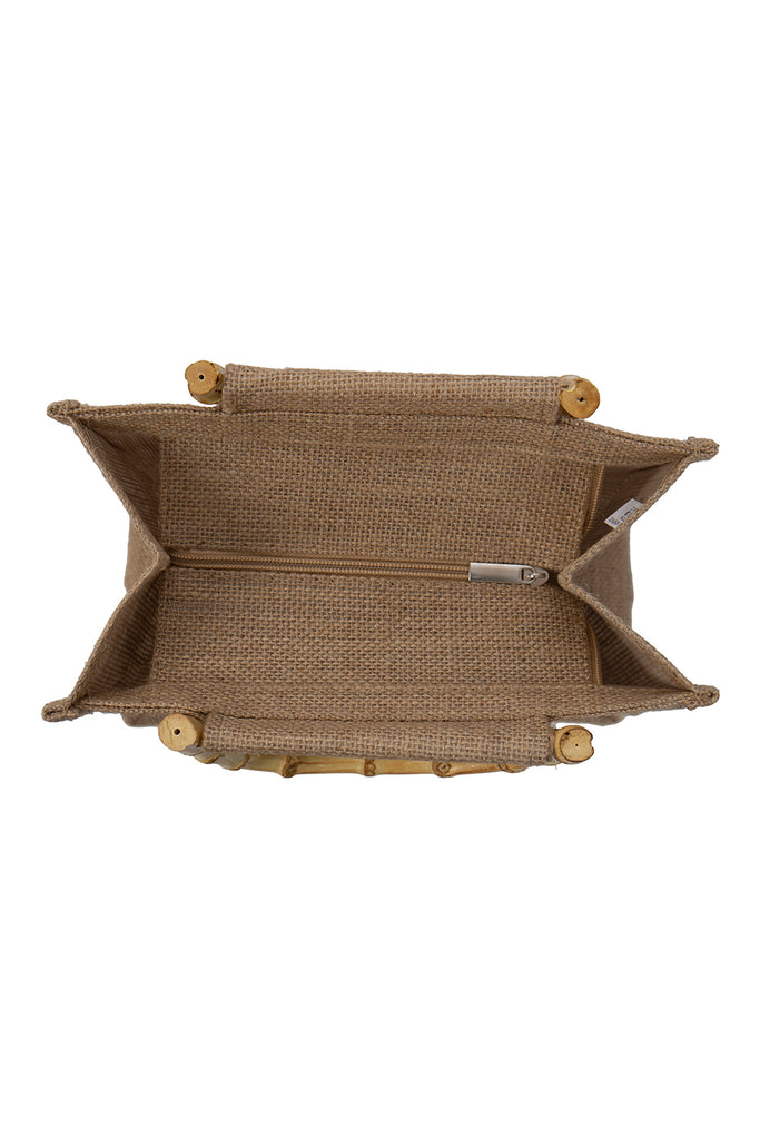 RATAN HANDLE NATIVE DESIGN JUTE TOTE BAG