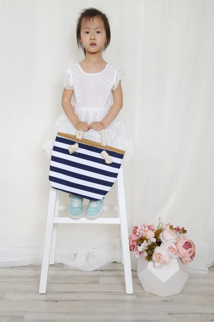 KIDS STRIPED PRINT SUMMER TOTE BAG