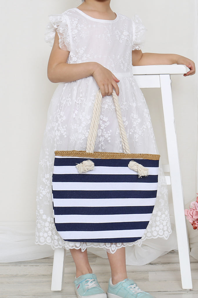 KIDS STRIPED PRINT SUMMER TOTE BAG