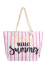 HELLO SUMMER STRIPED TOTE BAG WITH MATCHING WALLET