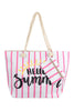 HELLO SUMMER STRIPED TOTE BAG WITH MATCHING WALLET