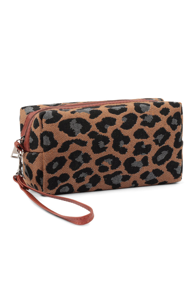 RECTANGULAR LEOPARD PRINT COSMETIC POUCH