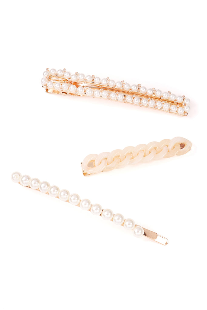 3 PIECE ACRYLIC PEARL HAIR PIN SET