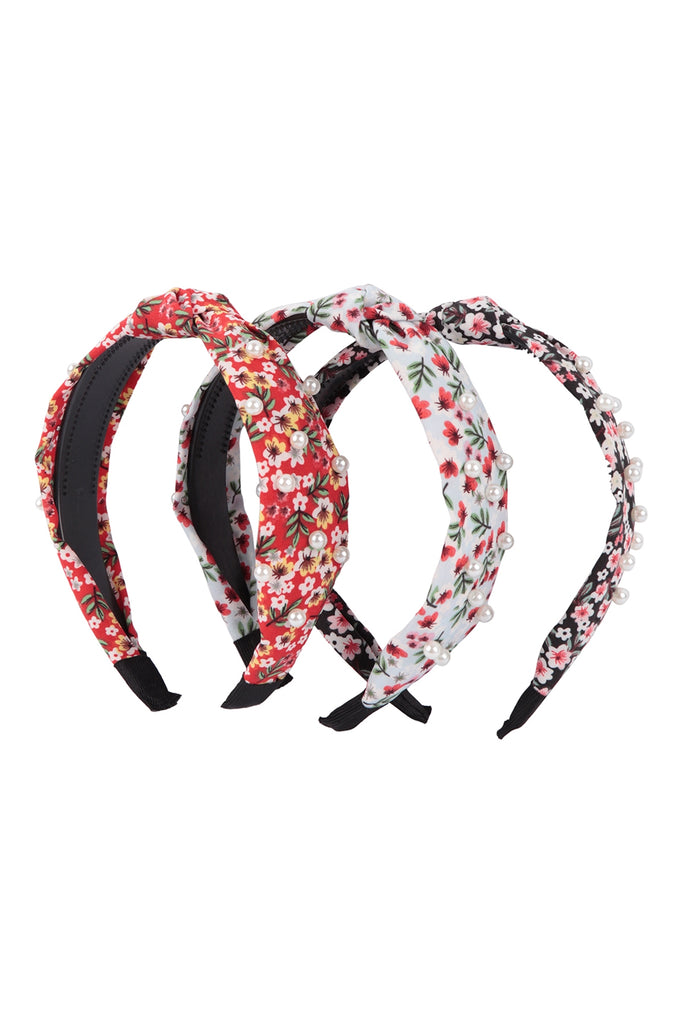 PEARL FLORAL PRINT KNOTTED HEADBAND HAIR ACCESSORIES