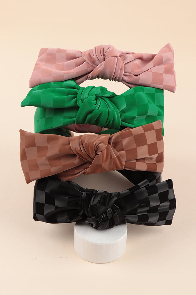 KNOTTED RIBBON CHECKERED PRINT HEADBAND HAIR ACCESSORIES