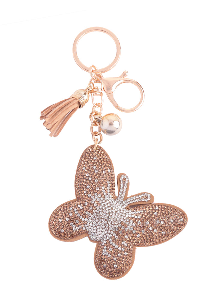 BUTTERFLY RHINESTONE TASSEL KEYCHAIN