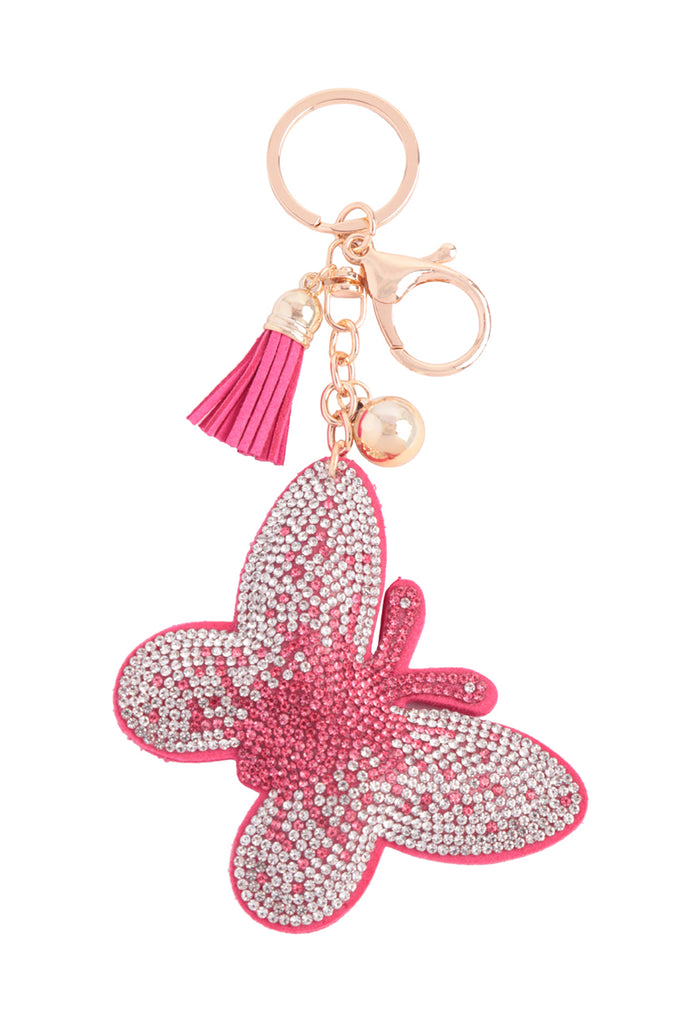 BUTTERFLY RHINESTONE TASSEL KEYCHAIN