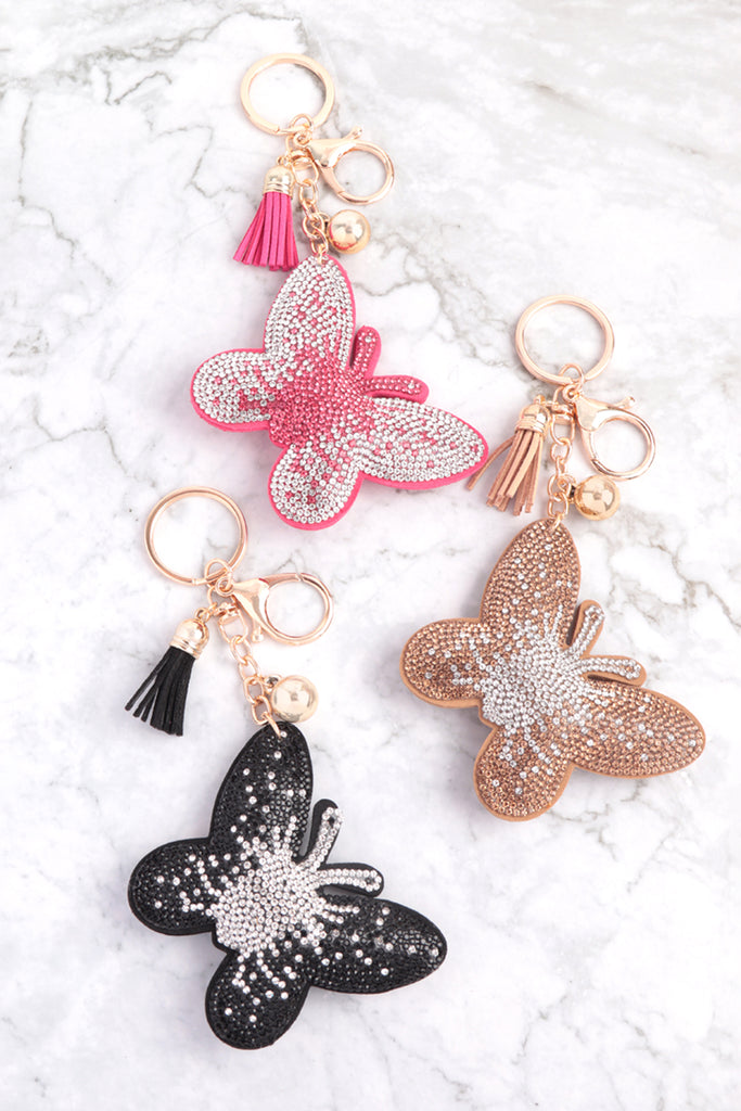 BUTTERFLY RHINESTONE TASSEL KEYCHAIN