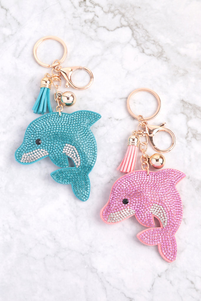 DOLPHIN RHINESTONE TASSEL KEYCHAIN