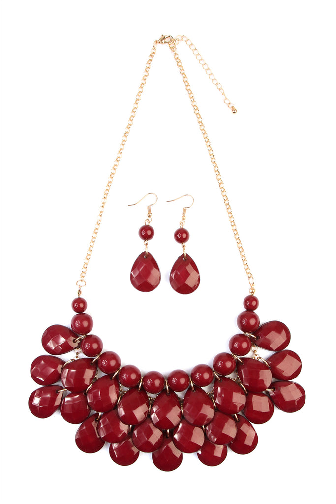 HDN1212 - TEARDROP BUBBLE BIB NECKLACE AND EARRING SET