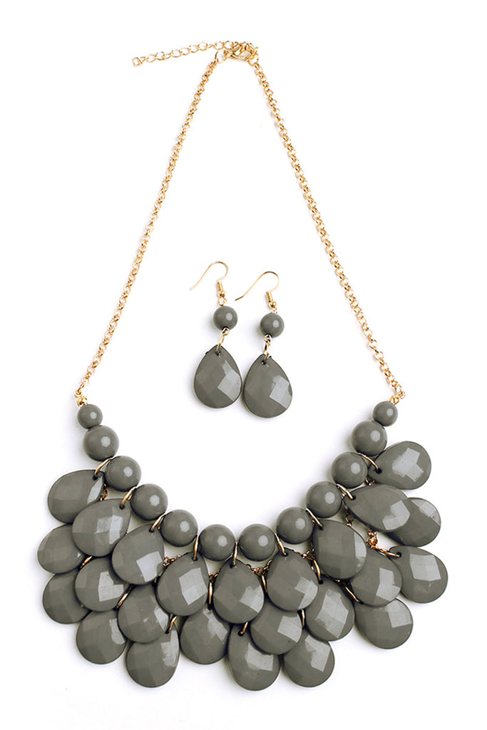 HDN1212 - TEARDROP BUBBLE BIB NECKLACE AND EARRING SET