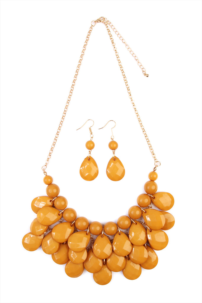 HDN1212 - TEARDROP BUBBLE BIB NECKLACE AND EARRING SET