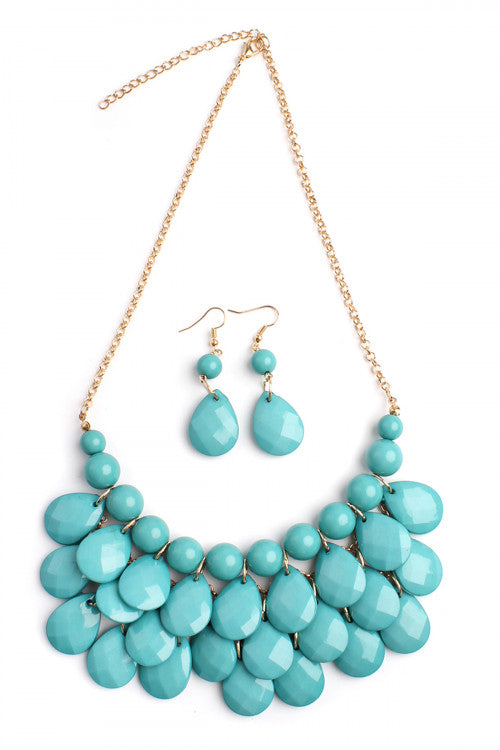 HDN1212 - TEARDROP BUBBLE BIB NECKLACE AND EARRING SET