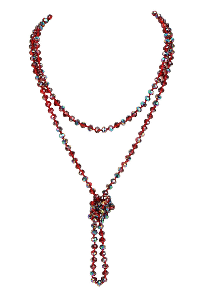60" LONG KNOTTED GLASS BEADS NECKLACE