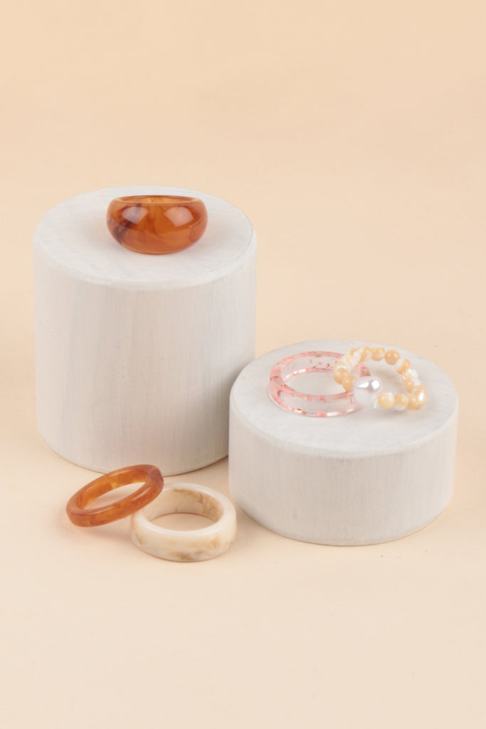 MARBLE RESIN PEARL ASSORTED 5PCS RING SET