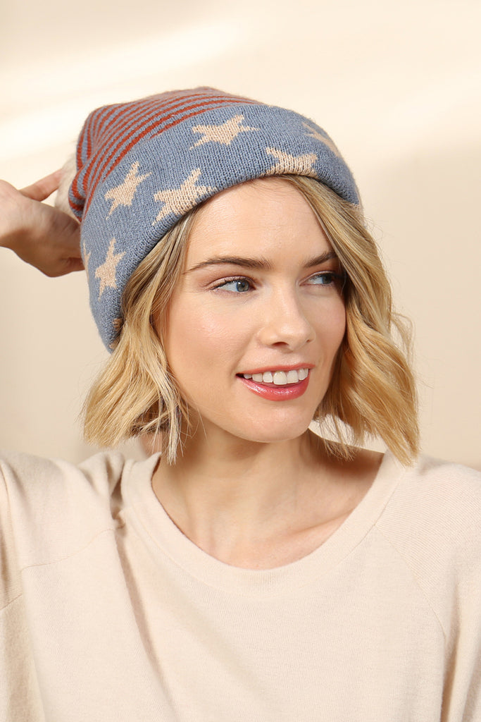 USA ACCENT LIGHT PRINT POM DUAL PURPOSE BEANIE SCARF