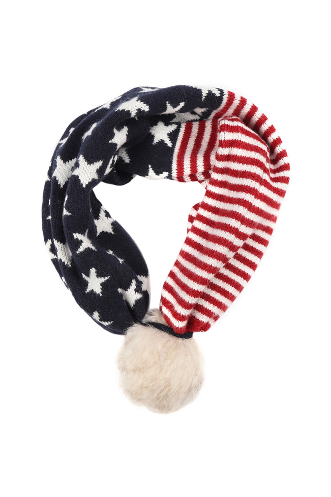 USA ACCENT LIGHT PRINT POM DUAL PURPOSE BEANIE SCARF