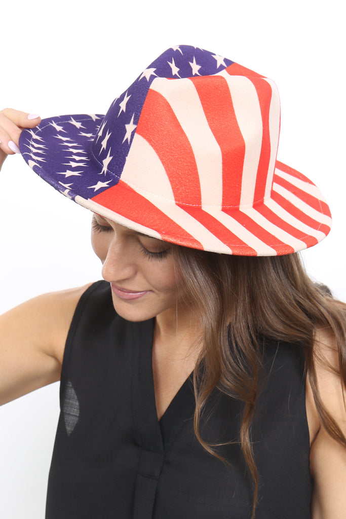 AMERICAN FLAG FELT FASHION BRIM HAT