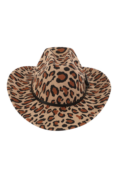 LEOPARD PRINT FEDORA HAT WITH LEATHER BAND – Riah Fashion display picture 2
