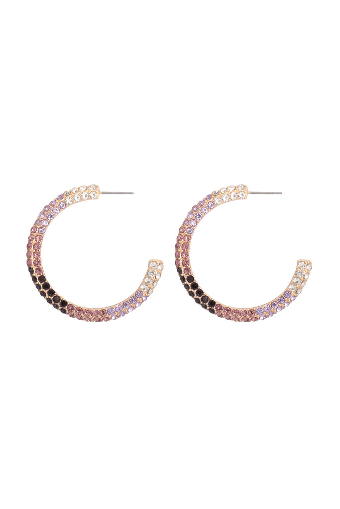 PAVE RHINESTONE GLITTER C SHAPE HOOP EARRINGS