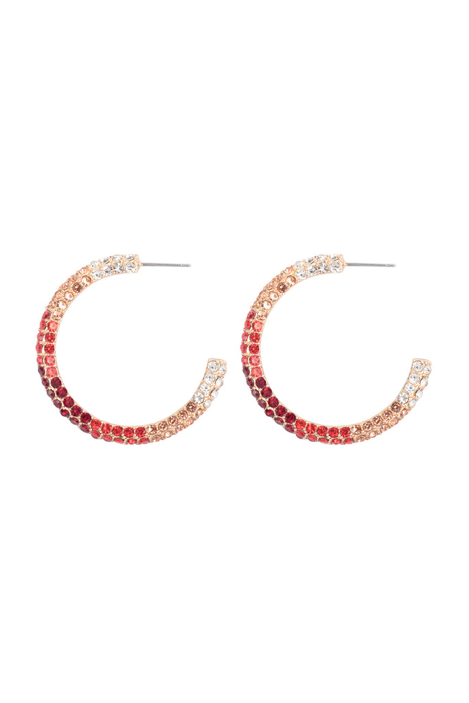 PAVE RHINESTONE GLITTER C SHAPE HOOP EARRINGS