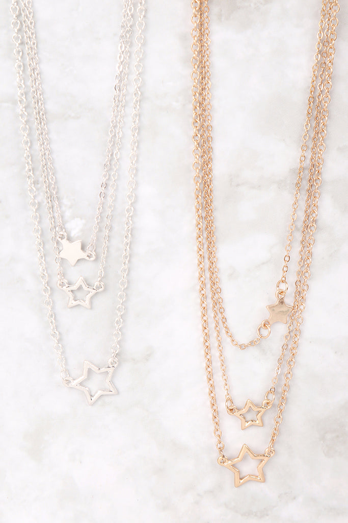 LAYERED CHAIN OPEN STAR INLINE NECKLACE SET
