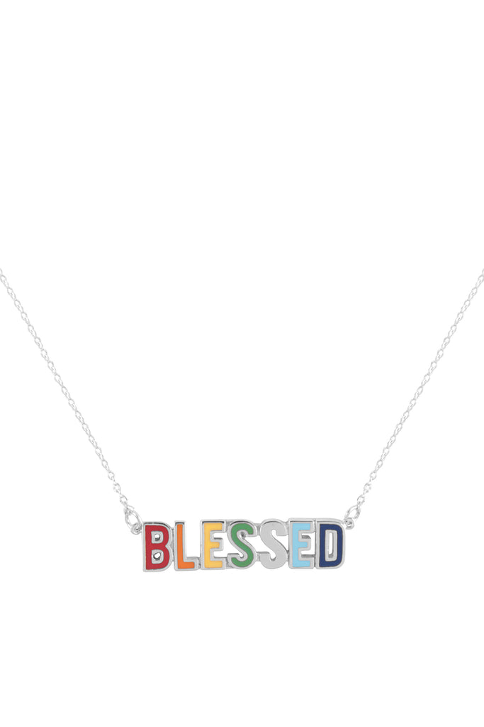 "BLESSED" COLOR BLOCK PENDANT BRASS NECKLACE