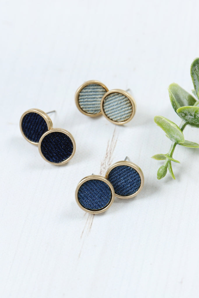 DENIM BUTTON EARRINGS