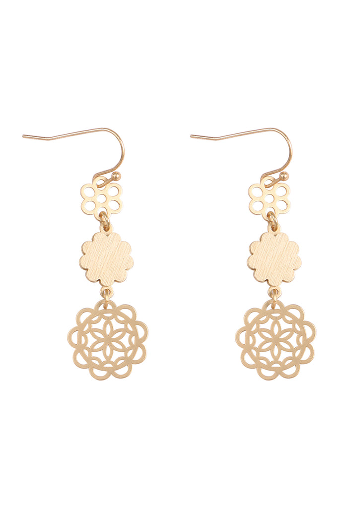 MORROCAN FLOWER WOOD METAL DROP LINK EARRINGS